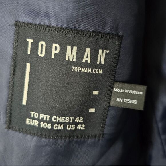 TOPMAN Mens Blue Jacket Coat Size 42 2 Button Closure - Picture 3 of 6
